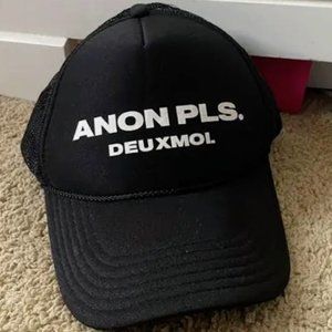 Deuxmoi ANON PLS. Black Trucker Hat, Unisex OSFM